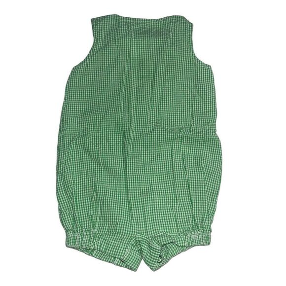 Nursery Rhyme Green & White Gingham Romper w/ Sail & Tug Boats - Sz 3/6 mths - Picture 2 of 6